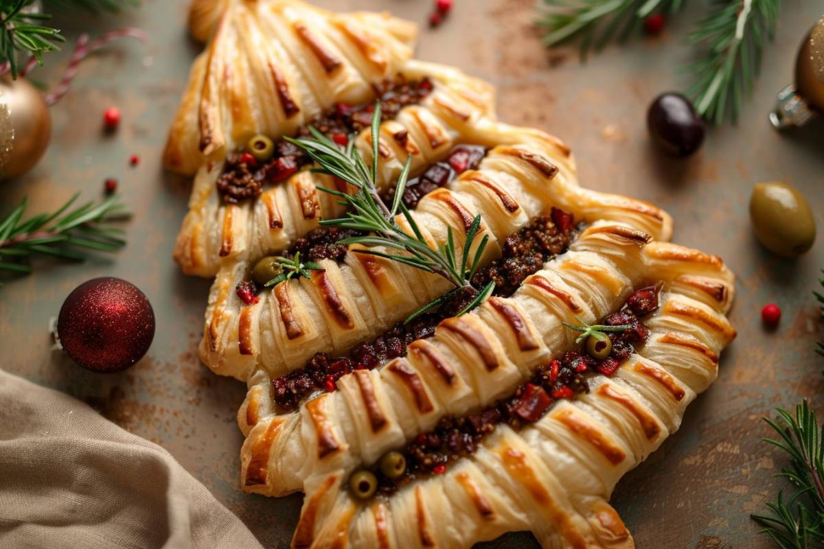 Recette de feuilleté à la tapenade en forme de sapin : un apéritif festif facile à réaliser