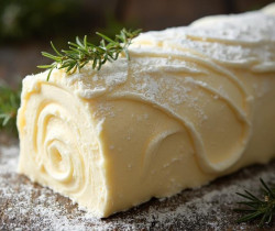 Gâteau roulé enneigé garnir de rosemarin frais