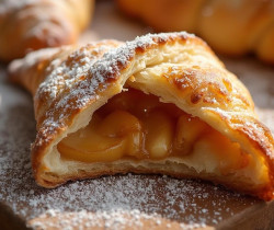Pâtisserie feuilletée dorée garnie de pommes caramélisées
