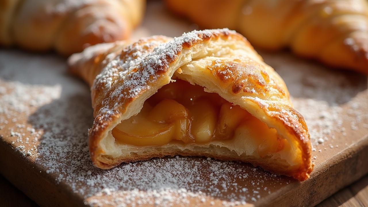 Pâtisserie feuilletée dorée garnie de pommes caramélisées