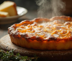 Tarte dorée et croustillante garnie de tranches d'abricots appétissants