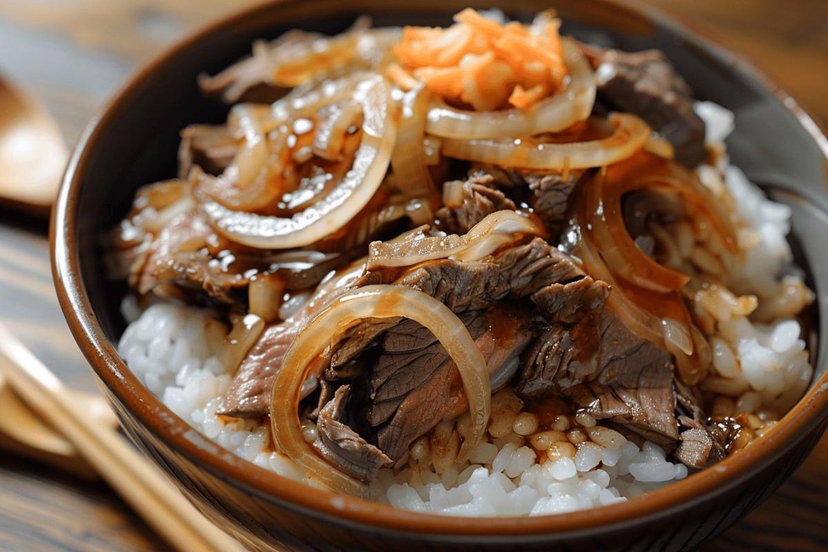 Recette de gyudon japonais : comment préparer ce savoureux bol de riz au bœuf en 15 minutes