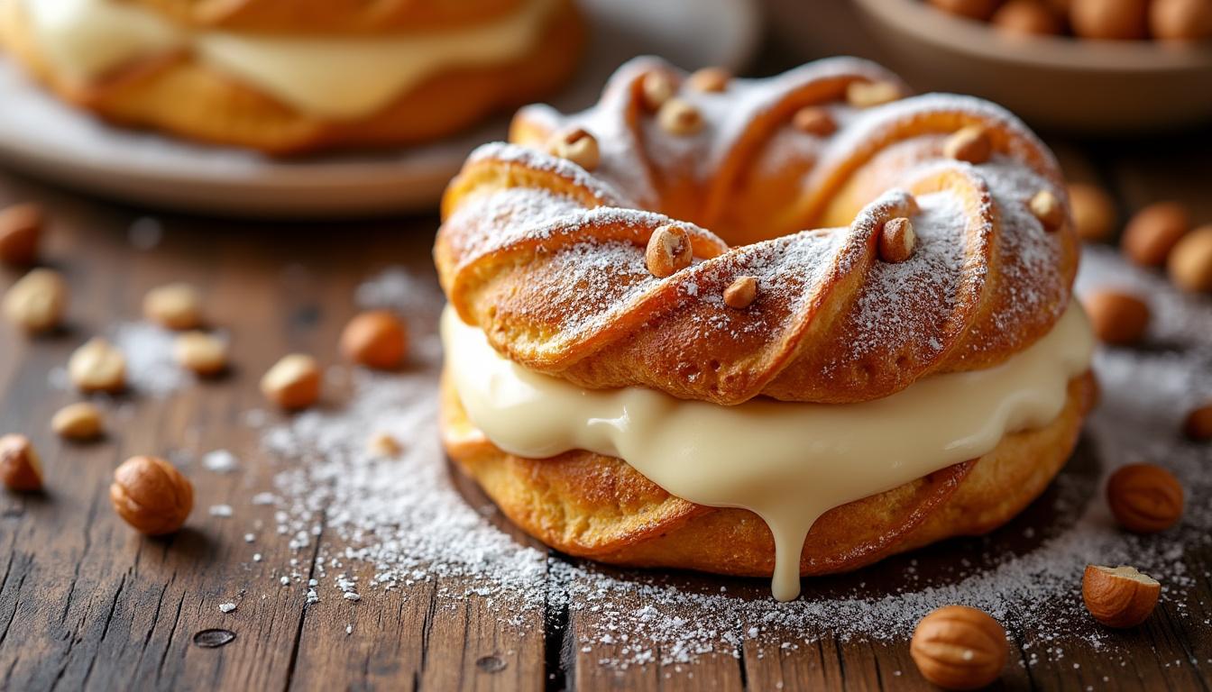 découvrez la recette originale du paris-brest au praliné : une pâtisserie française gourmande, composée d’une pâte à choux légère et d’une crème onctueuse au praliné. réalisez ce dessert emblématique chez vous !