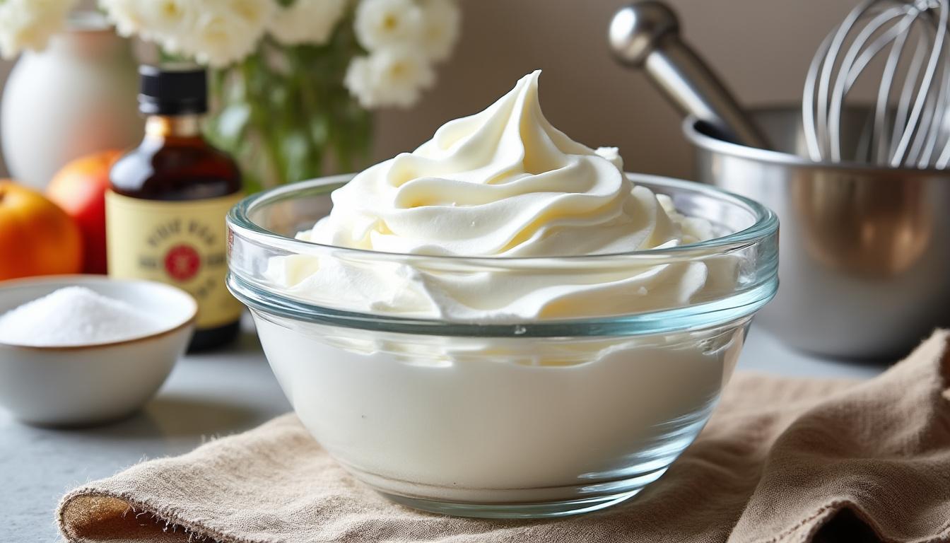 découvrez comment réaliser une crème fouettée légère et onctueuse en quelques étapes simples. parfaite pour accompagner vos desserts, fruits ou pâtisseries maison !