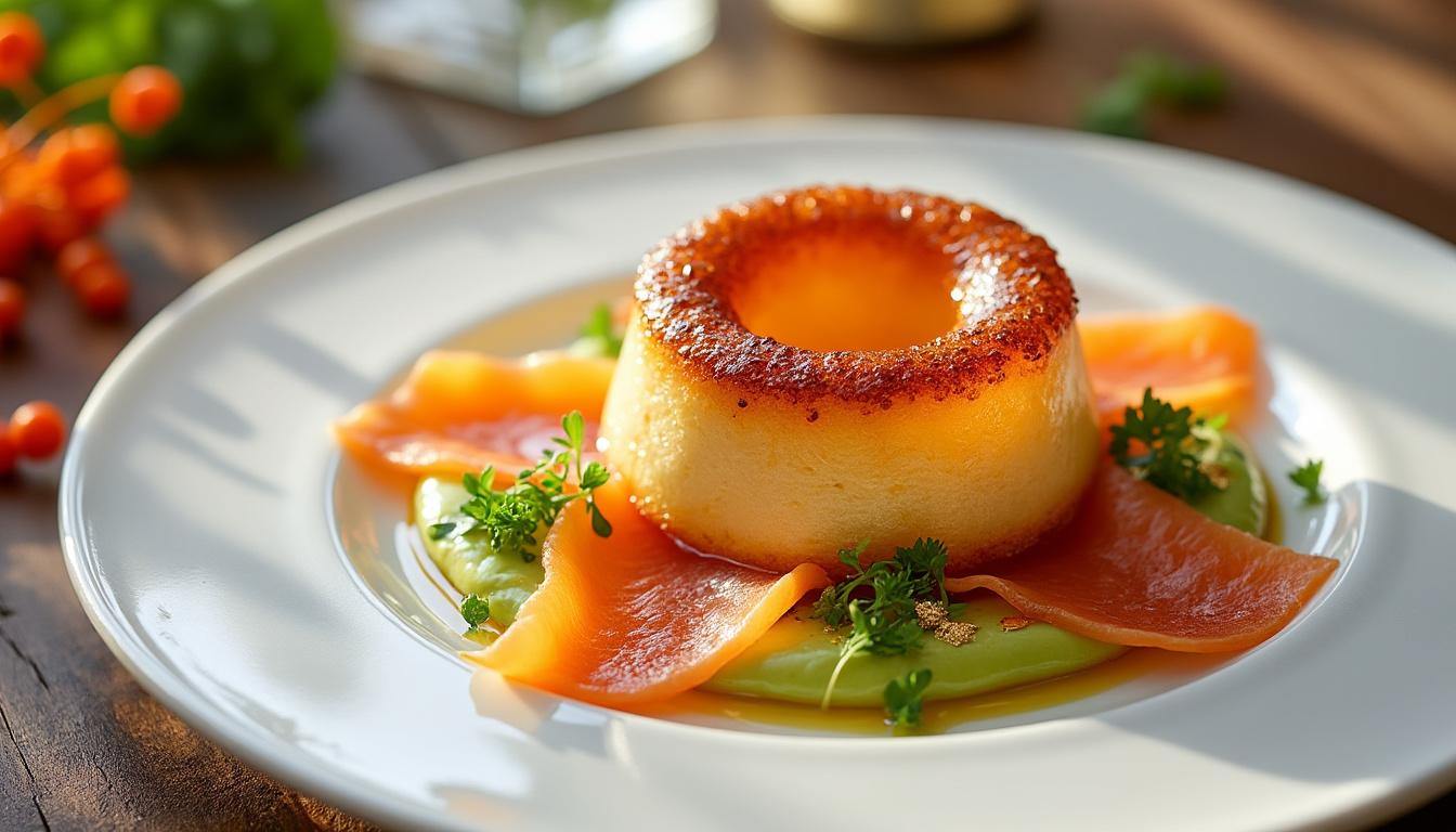 découvrez l'alliance parfaite entre la douceur du baba vodka, la richesse du saumon fumé et la fraîcheur du crémeux d’avocat pour une expérience gustative unique.