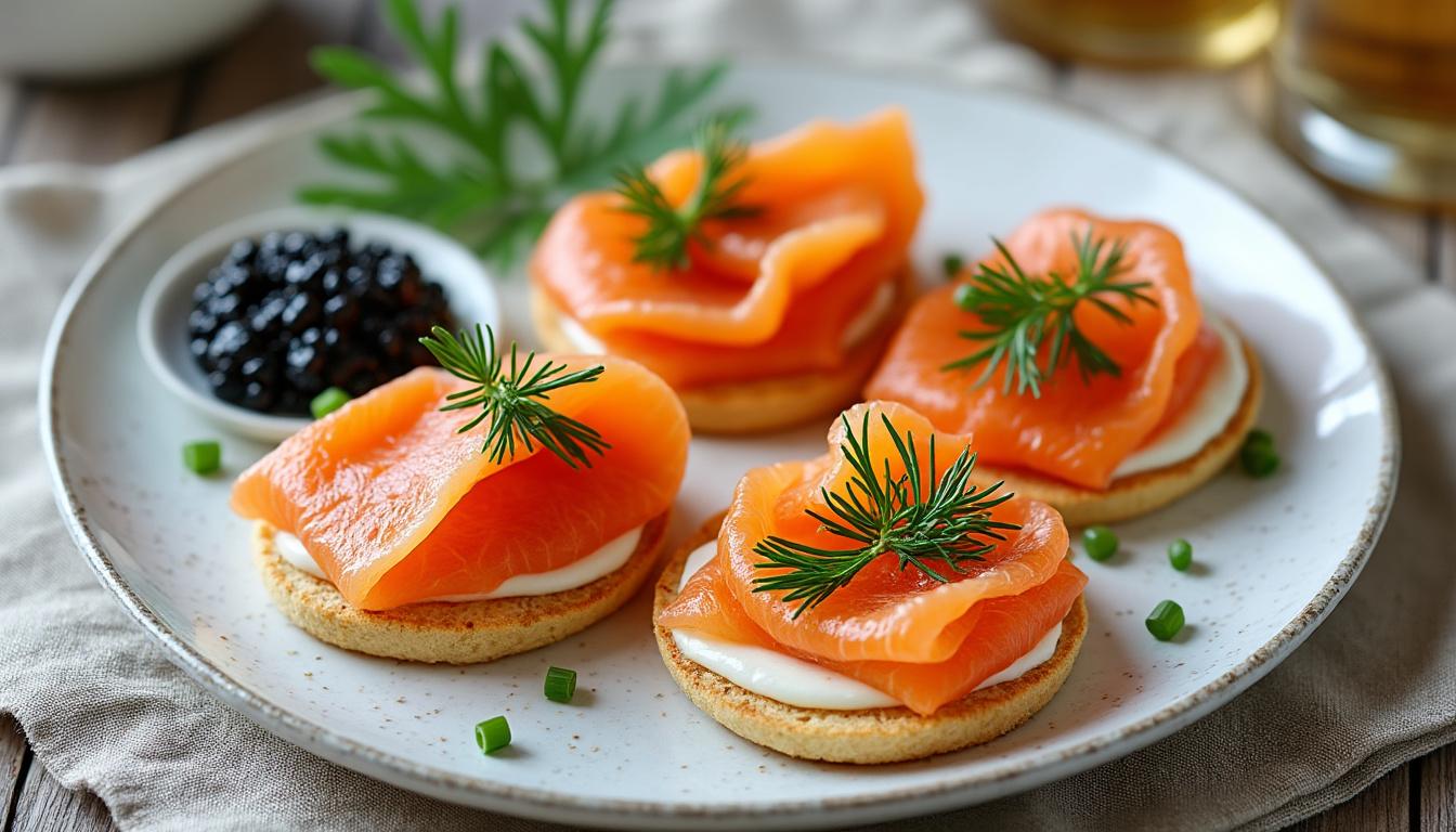 découvrez notre recette de blinis moelleux accompagnés de gravlax de saumon, parfaite pour un apéritif raffiné ou une entrée festive. facile à réaliser, ce mariage gourmand ravira les amateurs de saveurs nordiques.