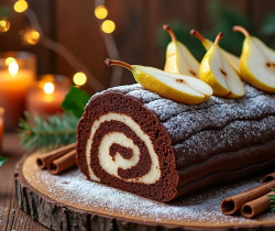 découvrez notre délicieuse recette de bûche au chocolat et à la poire, un dessert gourmand et raffiné parfait pour les fêtes de fin d'année.