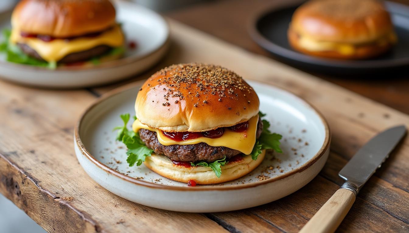 découvrez nos burgers de luxe au foie gras, sublimés par le piment d'espelette et un chutney de figues savoureux pour une expérience gourmande unique.