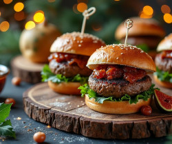 découvrez nos burgers de luxe au foie gras, sublimés par le piment d'espelette et accompagnés d'un savoureux chutney de figues, pour une gourmandise raffinée et épicée.