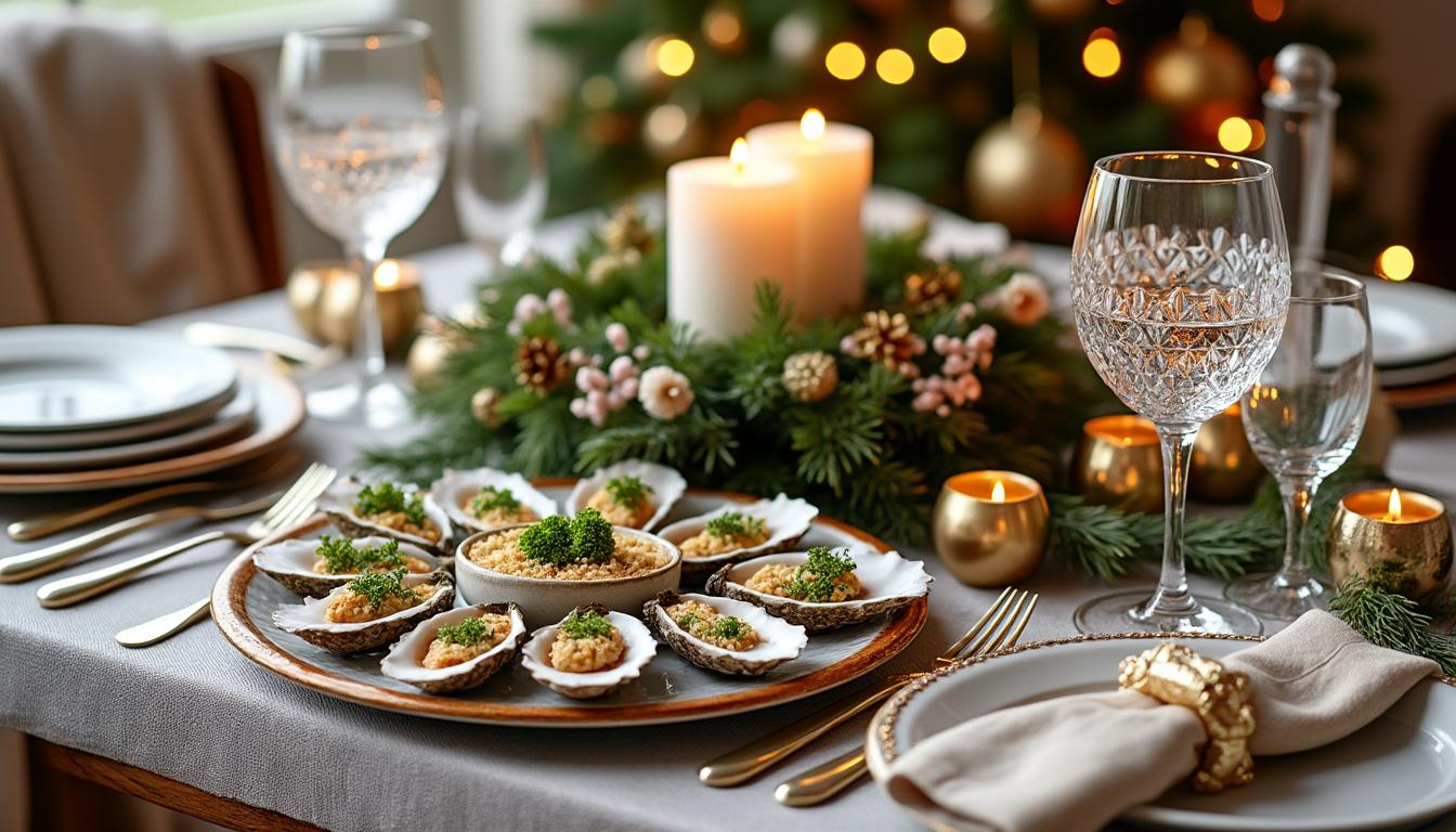 découvrez la recette classique des huîtres rockefeller, un plat raffiné alliant huîtres fraîches gratinées avec un mélange de beurre, d'herbes et d'épinards, parfait pour impressionner vos invités lors d'un dîner festif.