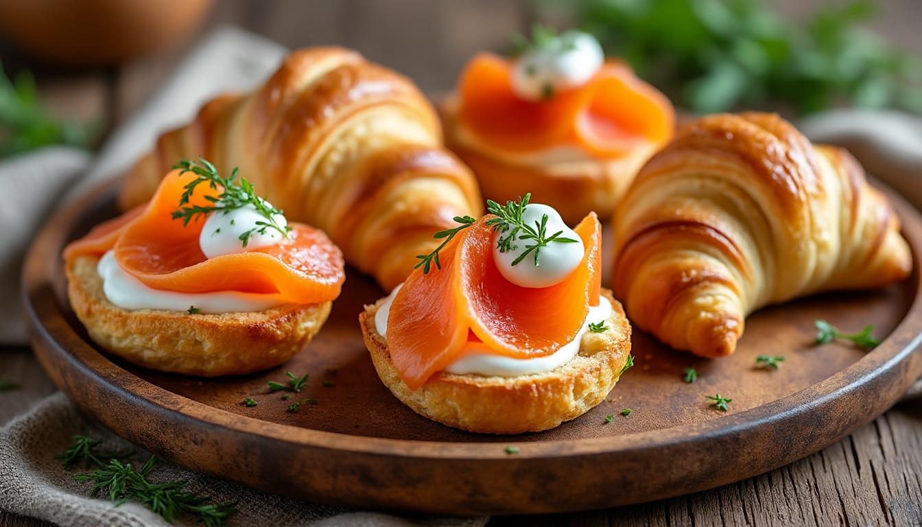 découvrez nos minis croissants apéro au saumon fumé, une délicieuse idée gourmande parfaite pour vos apéritifs entre amis ou en famille.