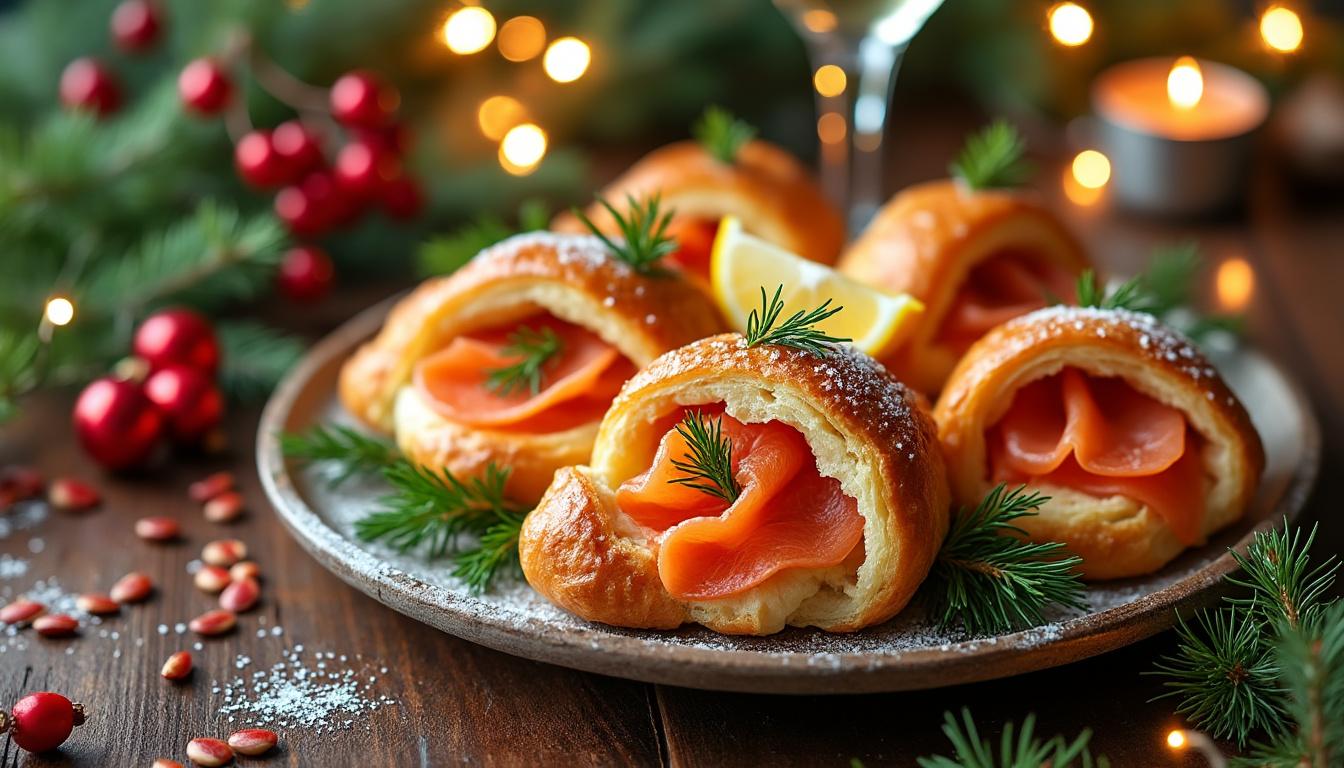 découvrez nos minis croissants apéro au saumon fumé, une délicieuse bouchée parfaite pour vos soirées entre amis ou vos apéritifs gourmands.