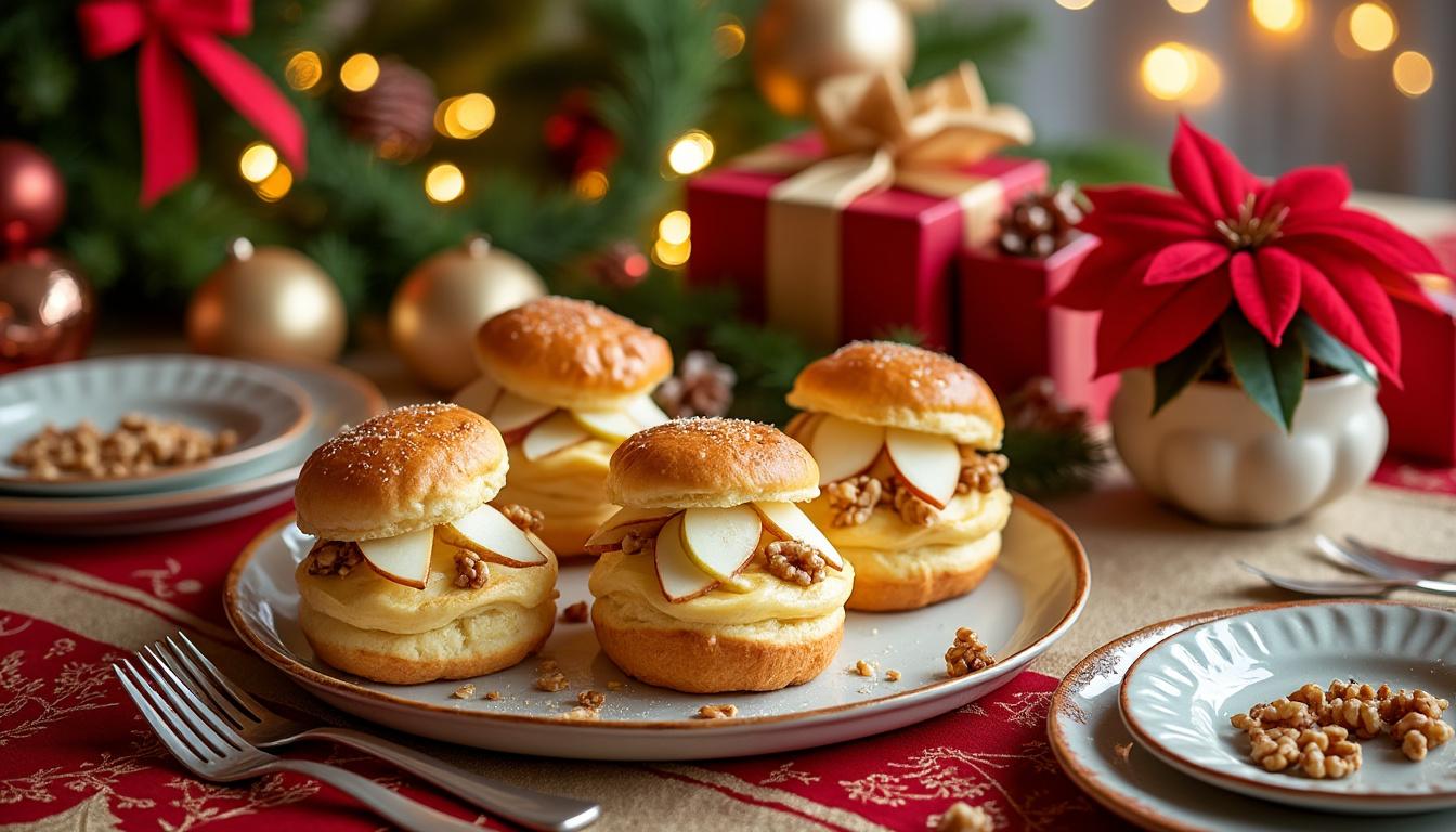 découvrez notre recette festive de choux salés au gorgonzola, poires et noix, parfaite pour un noël élégant et savoureux.