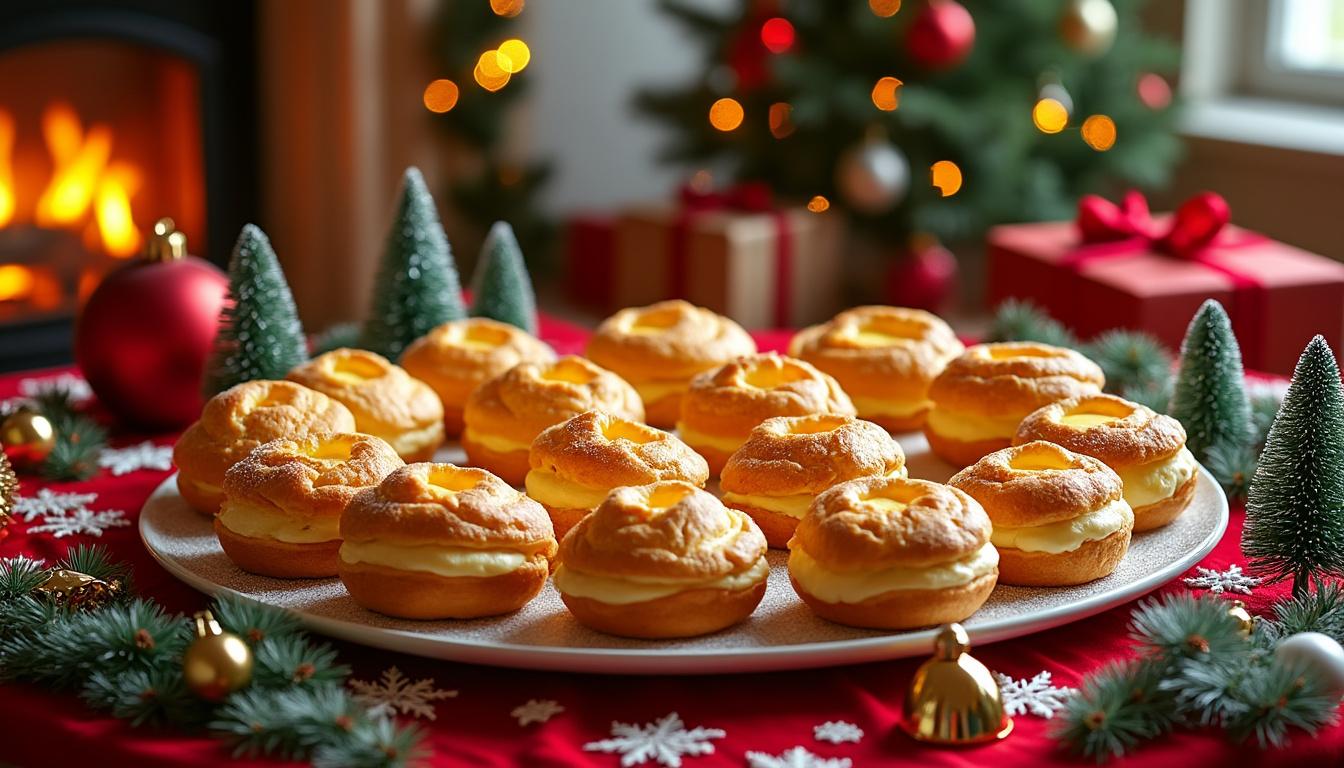 découvrez une recette raffinée pour un noël élégant : choux salés garnis de gorgonzola fondant, poires fraîches et noix croquantes, une alliance parfaite de saveurs.
