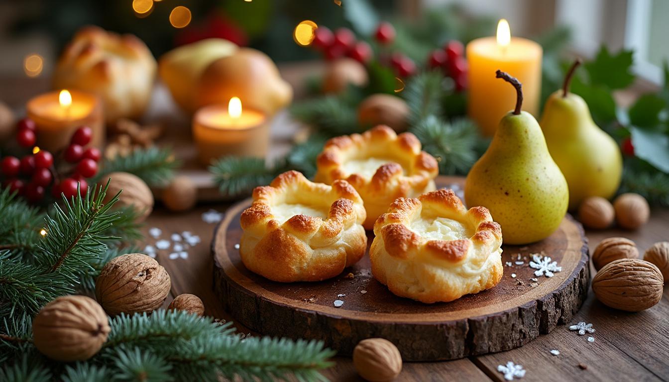 découvrez notre recette raffinée de choux salés au gorgonzola, poires et noix, idéale pour un noël élégant et gourmand.