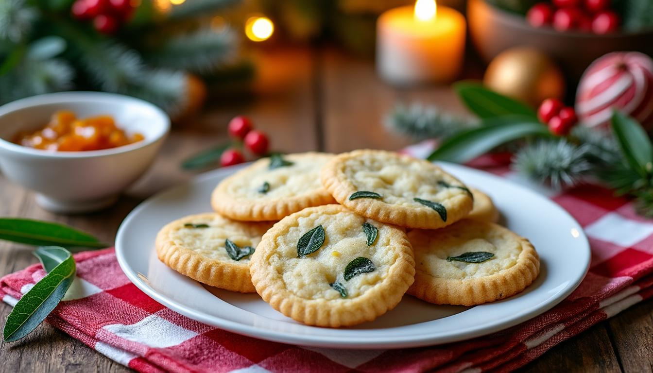 découvrez nos sablés de noël au parmesan et à la sauge, accompagnés d'un savoureux confit d’échalotes, pour une touche gourmande et raffinée à vos fêtes.