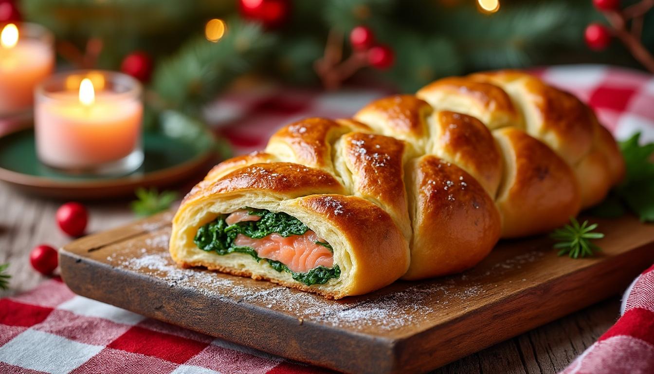 découvrez une recette délicieuse de tresse feuilletée au saumon et aux épinards, parfaite pour un repas gourmand et facile à préparer.