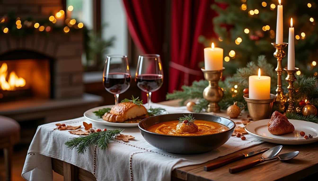 découvrez notre velouté de marrons onctueux, délicatement agrémenté de copeaux de foie gras pour une gourmandise raffinée et chaleureuse.