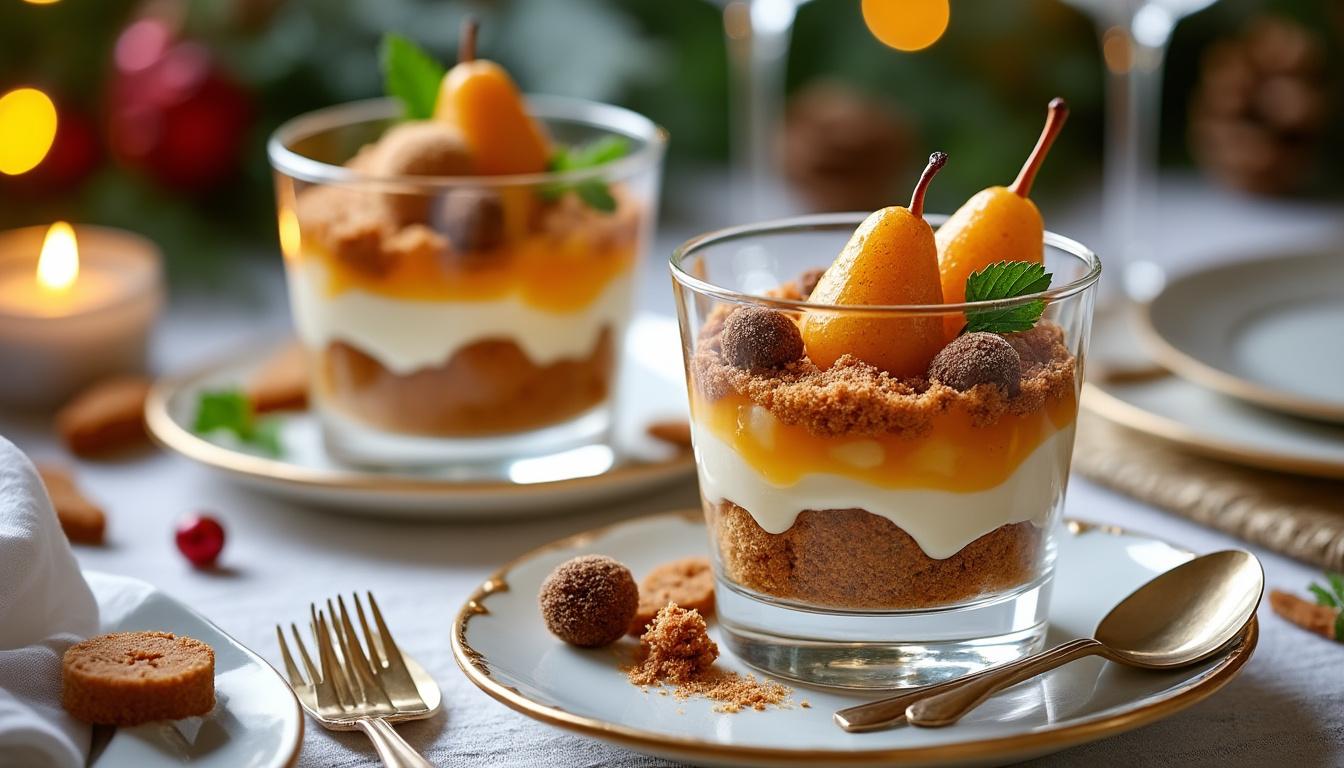 découvrez notre recette élégante de verrines de foie gras accompagnées d'une compotée de poires savoureuse et de pain d'épice croustillant, idéale pour vos apéritifs festifs.