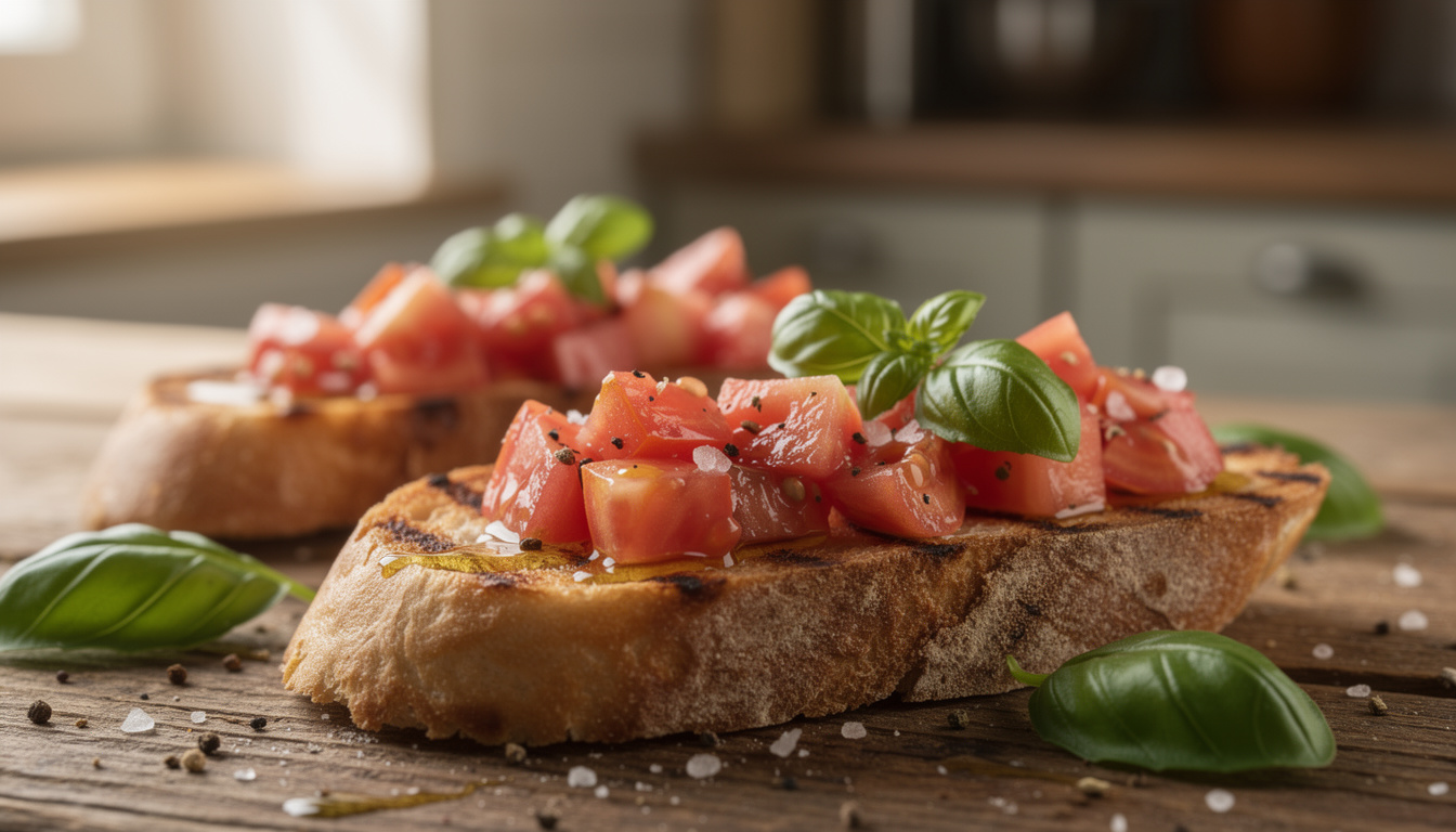 découvrez la recette authentique de la bruschetta italienne à la tomate, facile et rapide à préparer pour un apéritif savoureux et traditionnel.