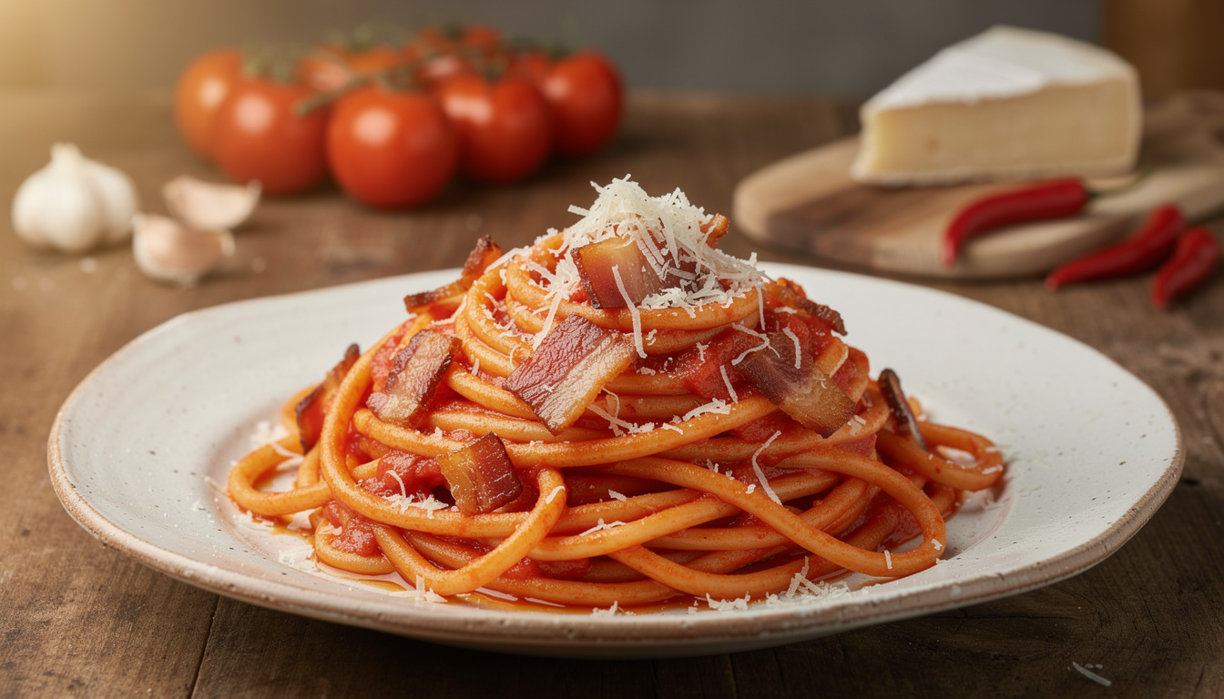 découvrez la recette authentique des bucatini all'amatriciana, un plat italien traditionnel savoureux et facile à préparer chez vous.