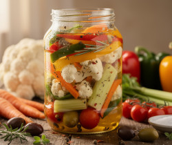 découvrez la giardiniera, les légumes marinés à l'italienne, un mélange savoureux et croquant parfait pour rehausser vos plats et apéritifs.