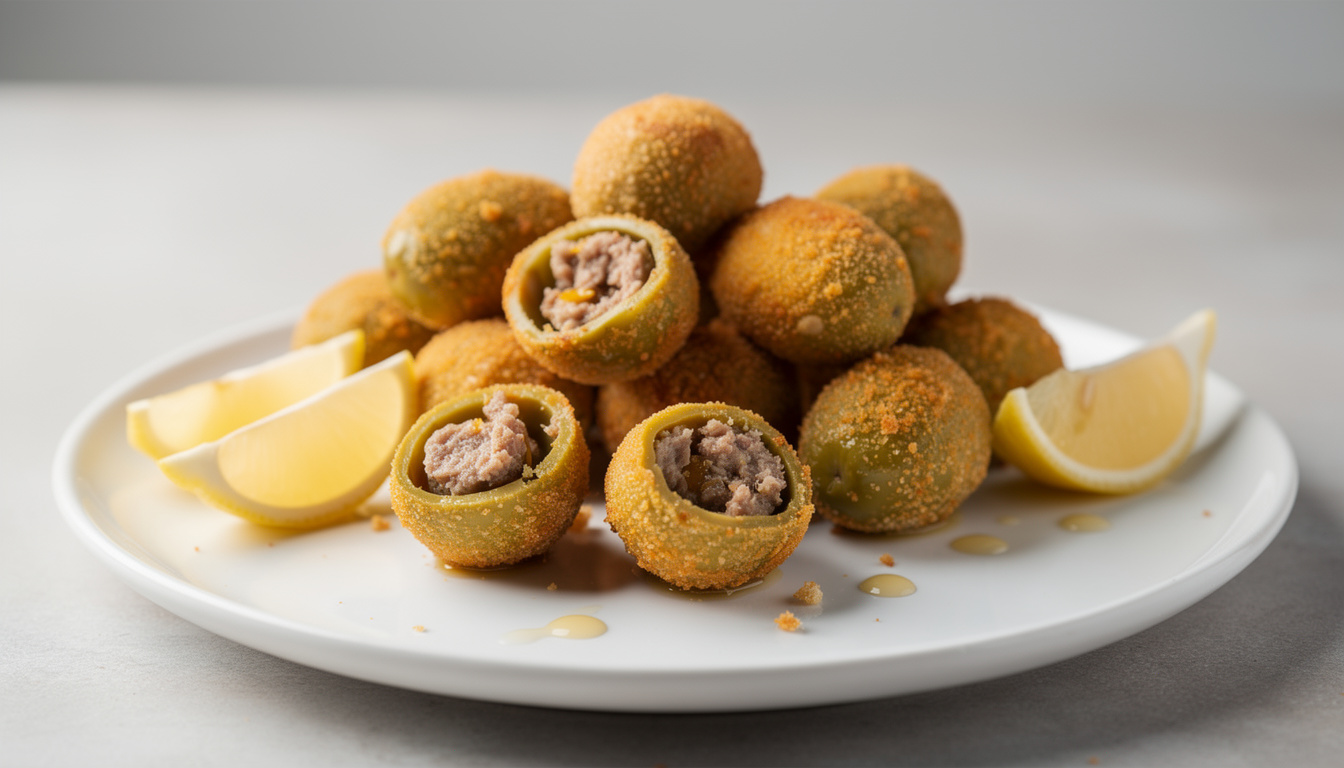 découvrez la recette traditionnelle des olives ascolane, ces olives farcies et frites, croustillantes à souhait et pleines de saveurs italiennes authentiques.