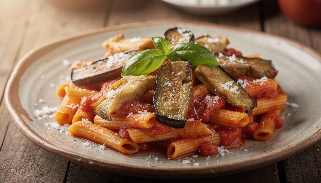 découvrez la recette traditionnelle des pasta alla norma, des pâtes siciliennes savoureuses agrémentées d'aubergines fondantes, de tomate et de ricotta salée pour un voyage gourmand en sicile.