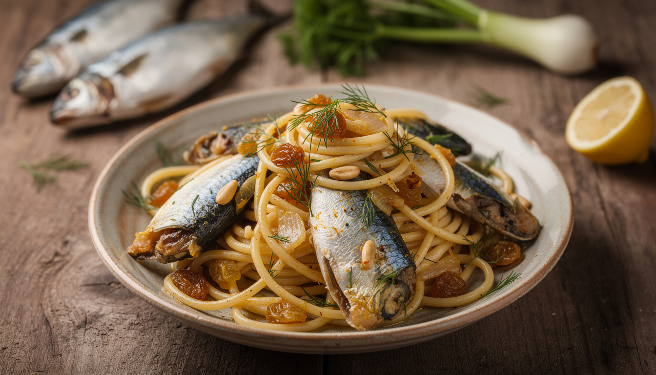 découvrez la recette authentique de la pasta con le sarde, un plat sicilien savoureux à base de sardines, fenouil sauvage et raisins secs pour un goût unique.