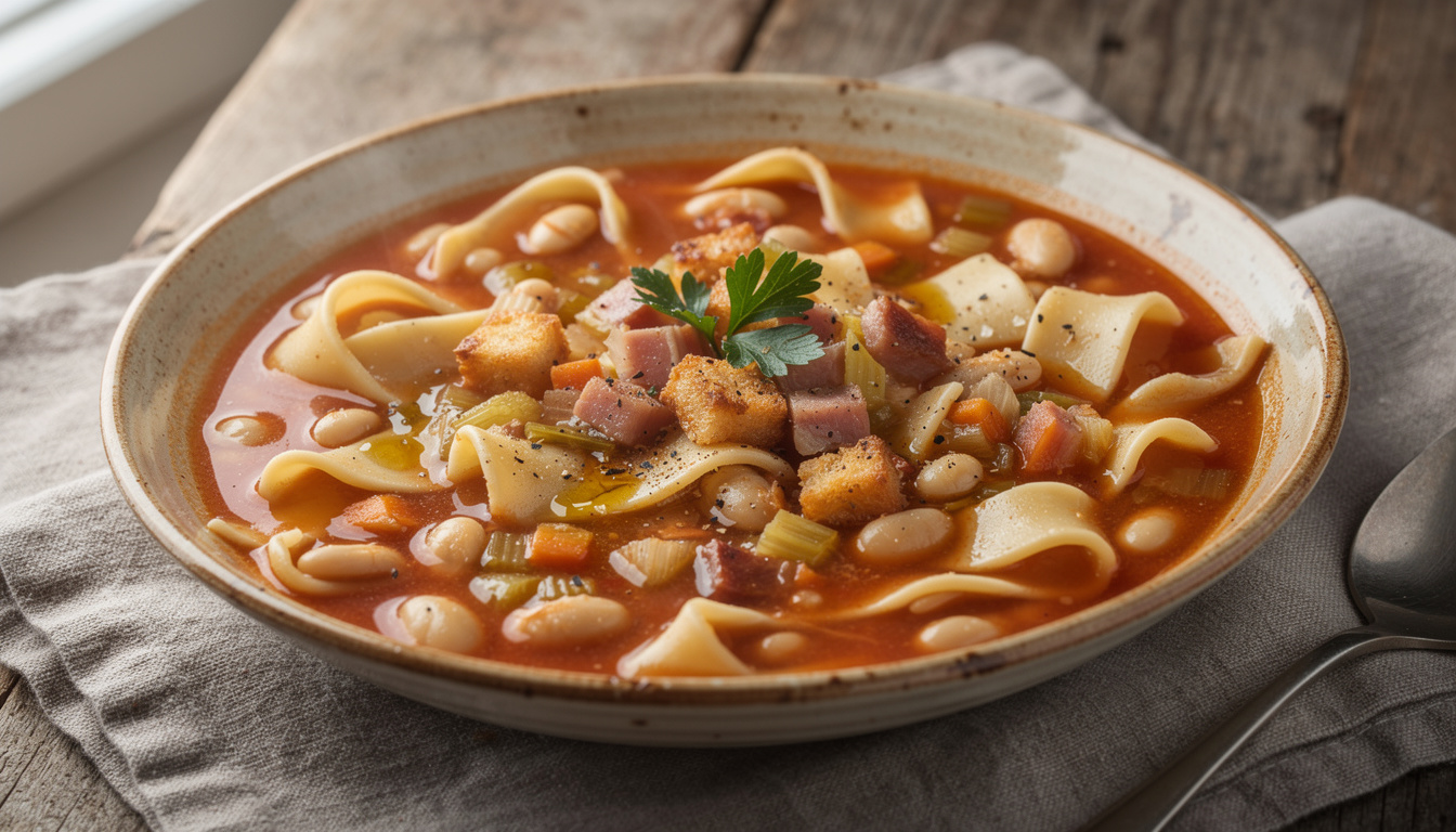 découvrez la recette authentique de la pasta e fagioli, une soupe italienne réconfortante à base de pâtes et haricots, idéale pour un repas savoureux et convivial.