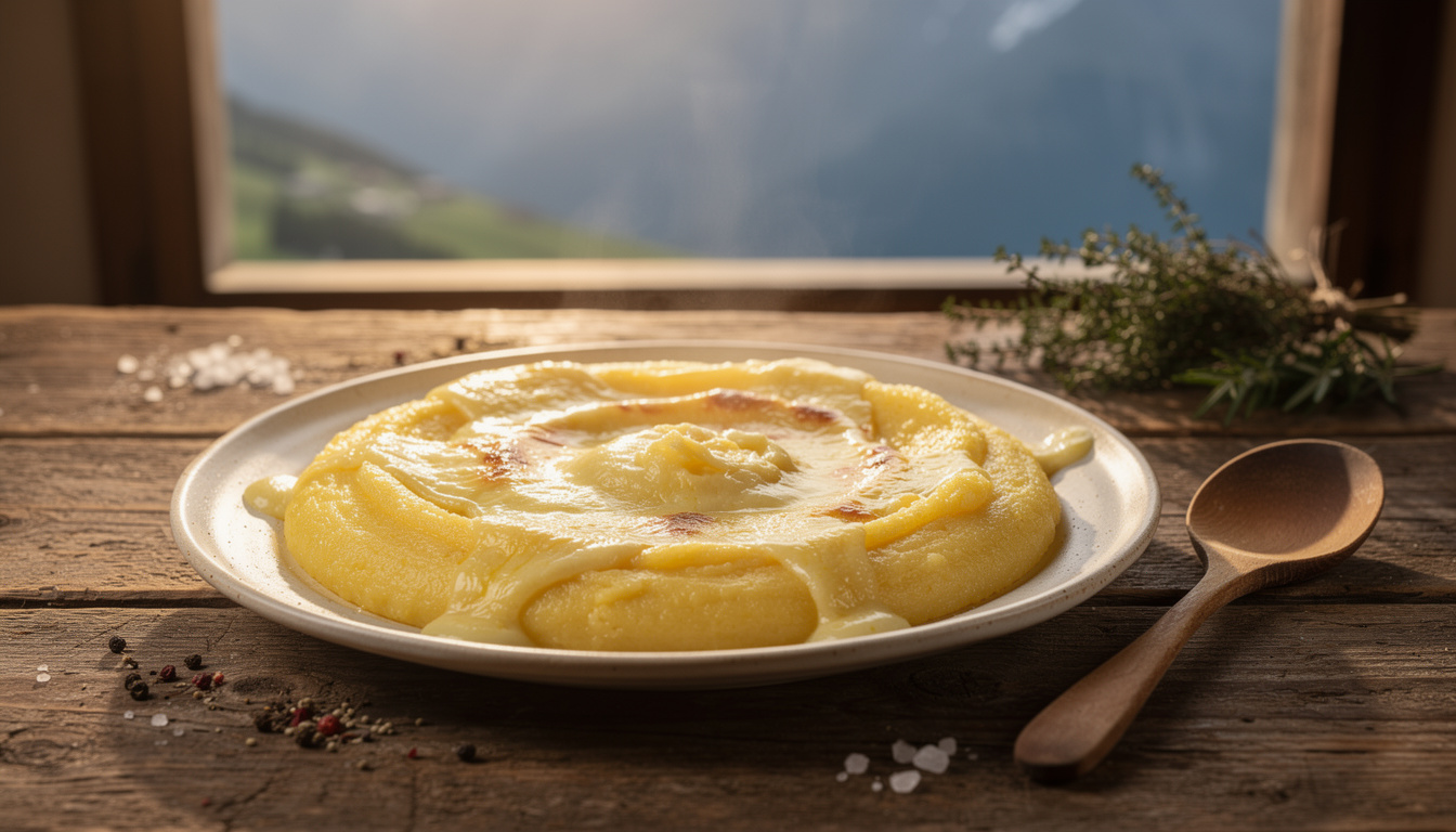 découvrez la recette authentique de la polenta concia, un plat traditionnel valdôtain riche en fromage fondant, parfait pour réchauffer vos repas.