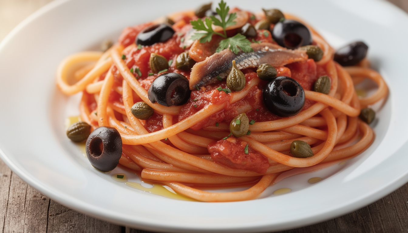 découvrez la recette authentique des spaghetti alla puttanesca, un plat savoureux aux olives, câpres et anchois qui ravira vos papilles.