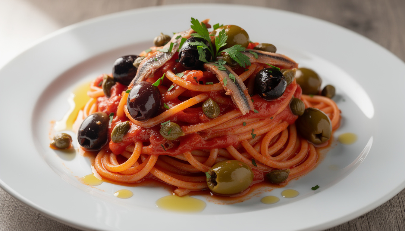 découvrez la recette authentique des spaghetti alla puttanesca, un plat savoureux aux olives, câpres et anchois, idéal pour un repas méditerranéen plein de caractère.