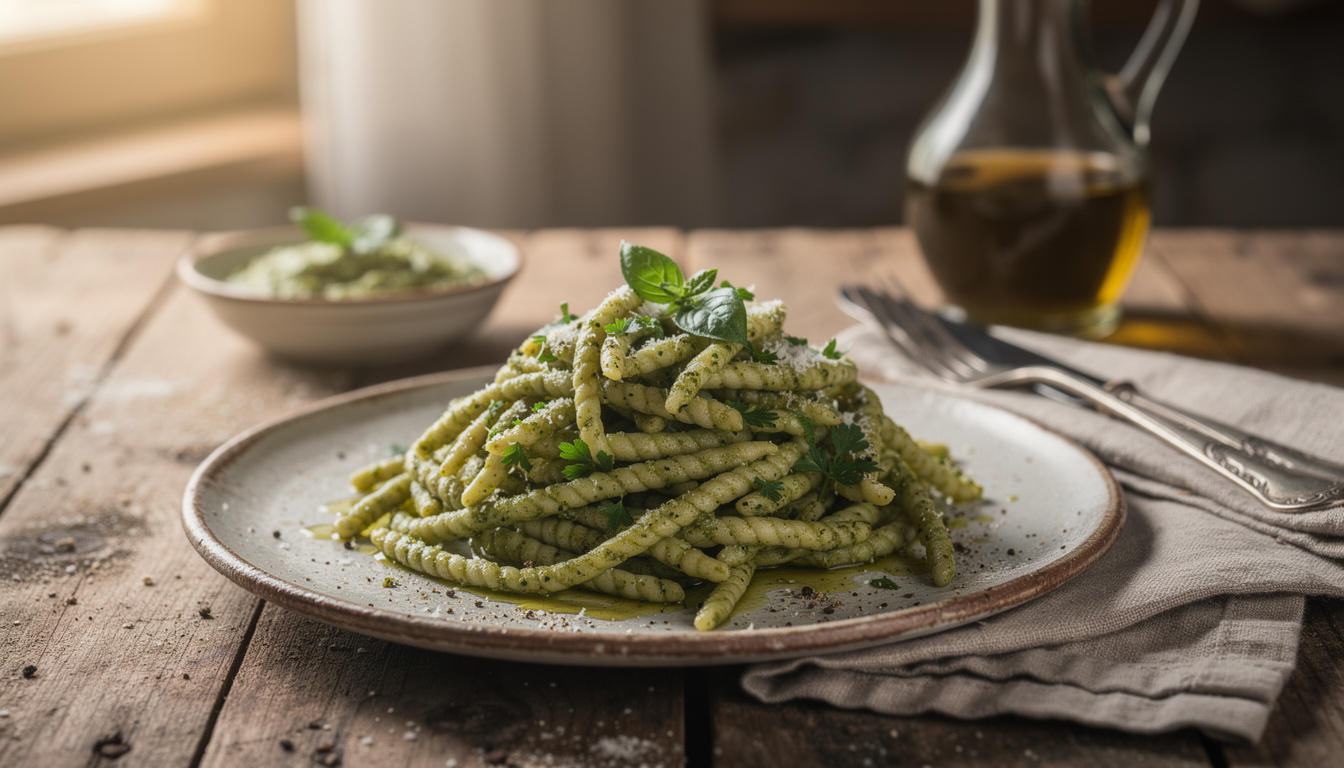 découvrez les trofie al pesto, les pâtes typiques de la ligurie, préparées avec une sauce pesto authentique pour un goût traditionnel et savoureux.