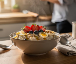 porridge anglais avec topping de fruits rouge