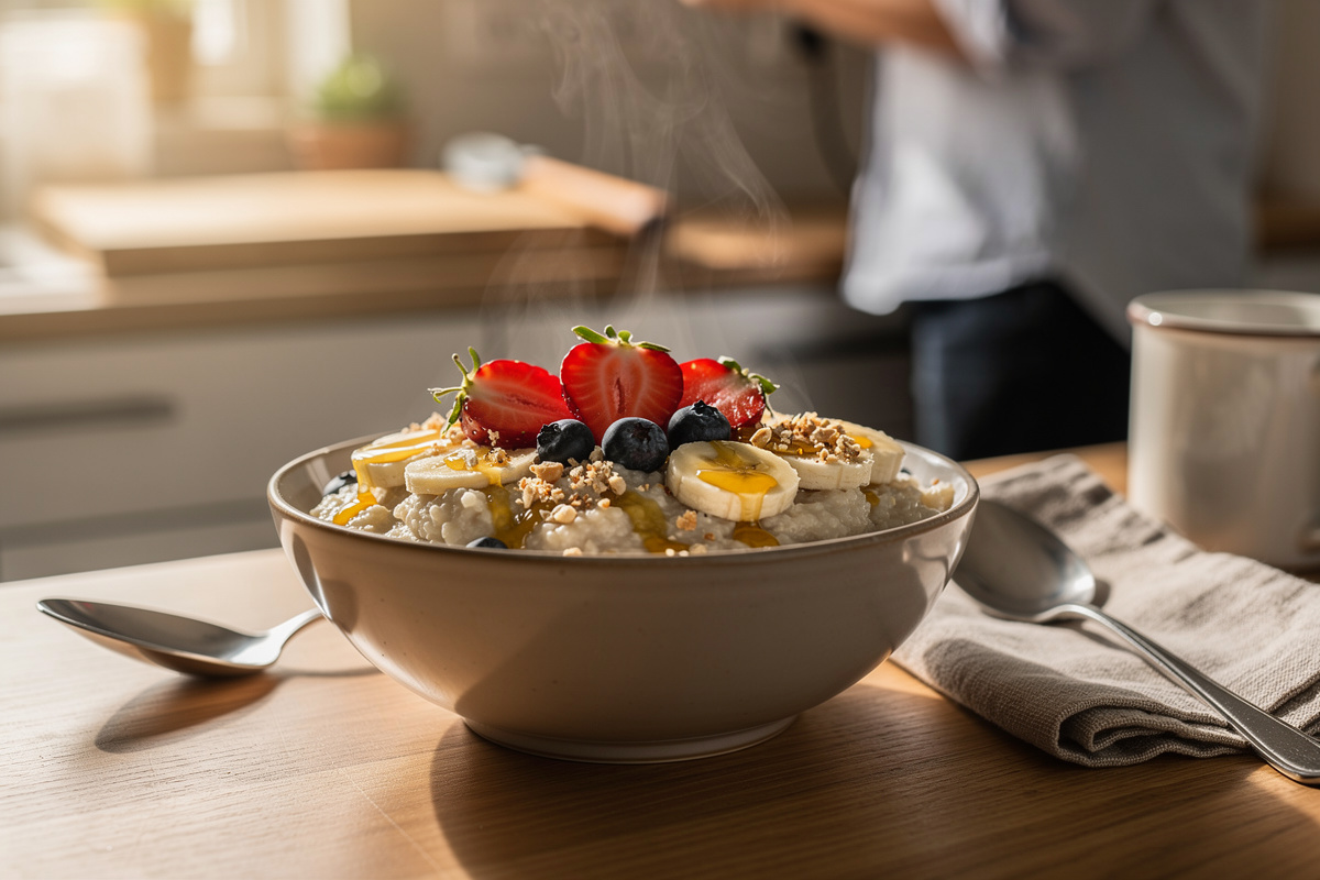 porridge anglais avec topping de fruits rouge