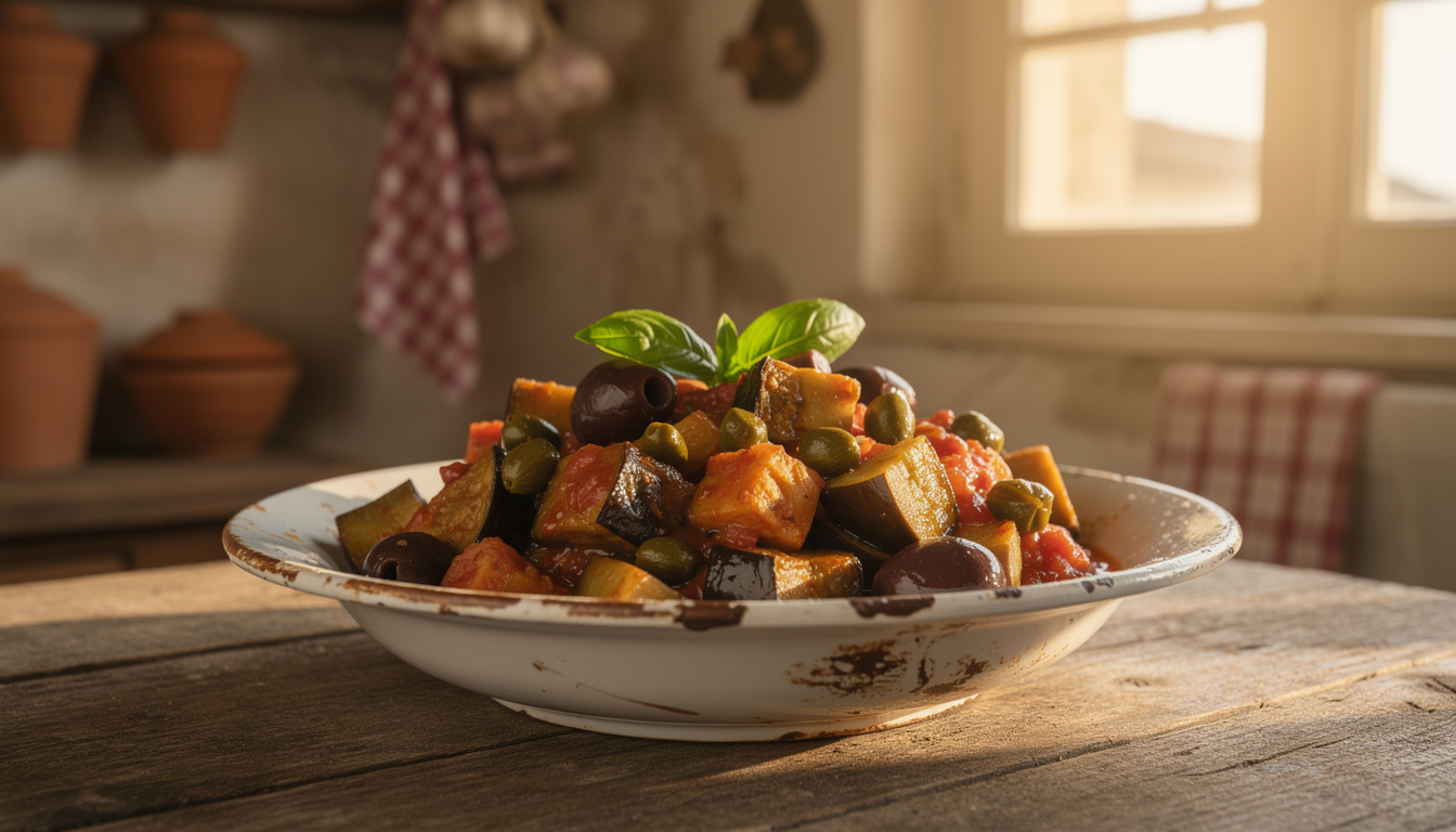 découvrez la recette traditionnelle de la caponata sicilienne, un délicieux mélange aigre-doux d'aubergines parfumées, idéal pour éveiller vos papilles.