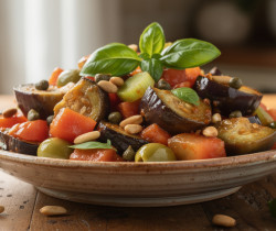 découvrez la recette traditionnelle de la caponata sicilienne, un savoureux mélange aigre-doux d'aubergines et légumes méditerranéens, parfait pour un repas authentique et gourmand.