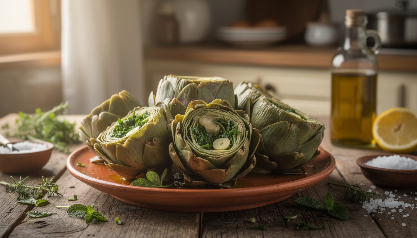 découvrez la recette traditionnelle des carciofi alla romana, de savoureux artichauts à la romaine préparés avec des herbes fraîches et de l'ail pour un plat authentique et délicieux.