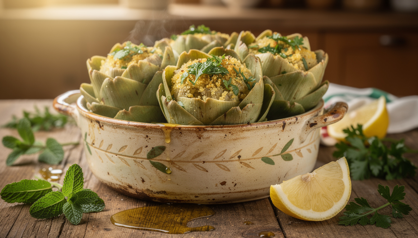 découvrez la recette traditionnelle des carciofi alla romana, des artichauts à la romaine savoureux et parfumés, parfaits pour un repas authentique italien.