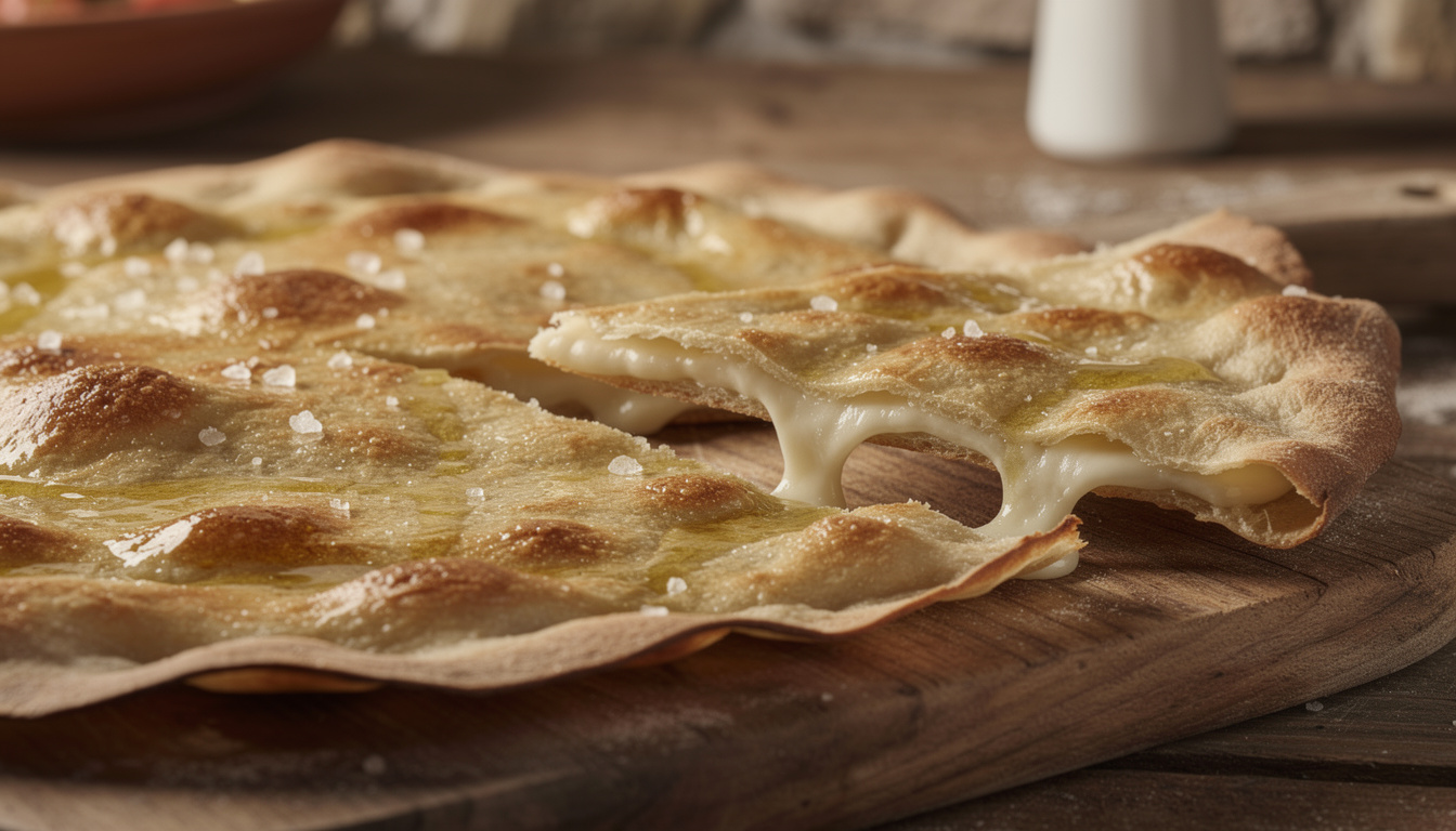 découvrez la focaccia di recco, une spécialité ligure délicieuse : une focaccia fine et croustillante garnie de fromage fondant, parfaite pour les amateurs de saveurs authentiques.