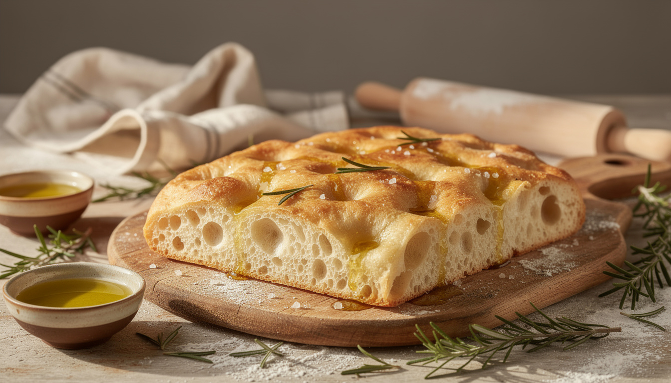 découvrez la recette moelleuse de la focaccia génoise à l'huile d'olive, un pain parfumé et facile à réaliser pour vos apéritifs ou repas.
