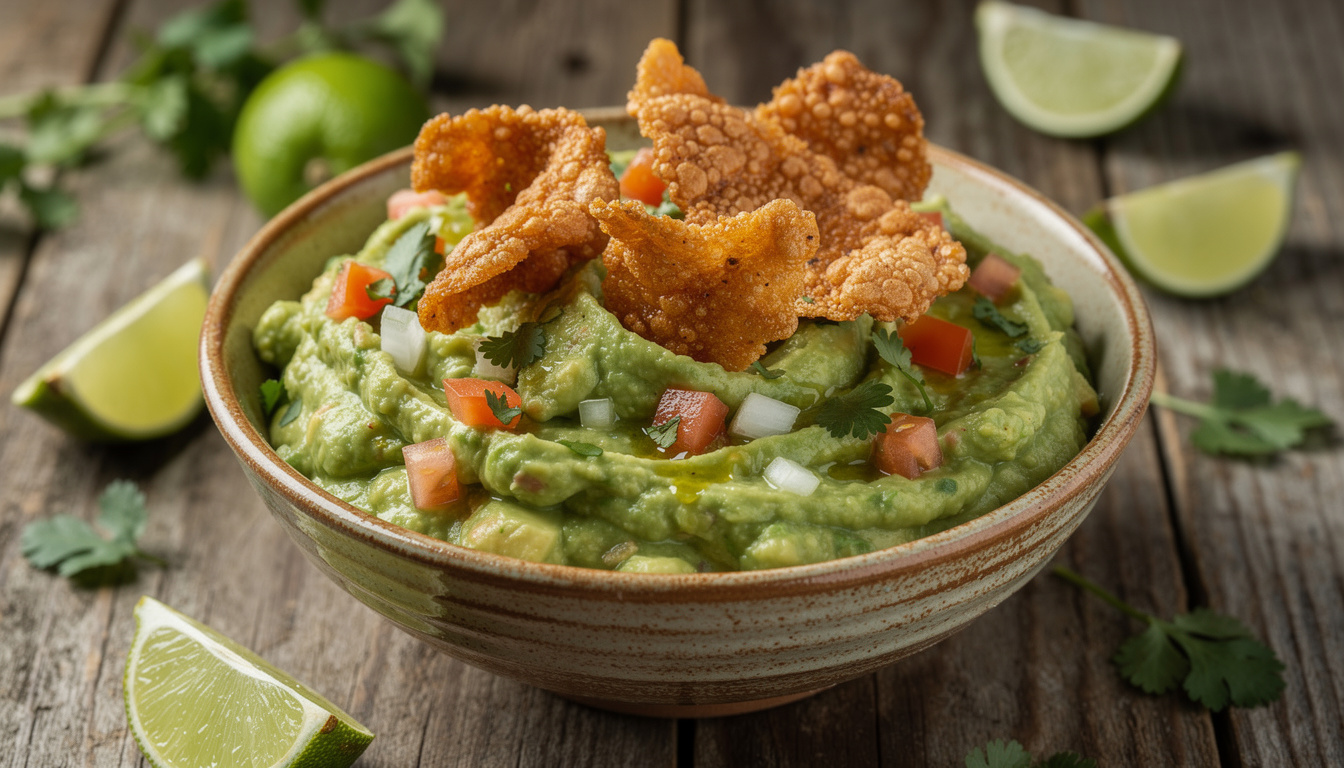 découvrez notre recette savoureuse de guacamole con chicharrón, un guacamole traditionnel rehaussé de porc croustillant pour une explosion de saveurs et de textures.