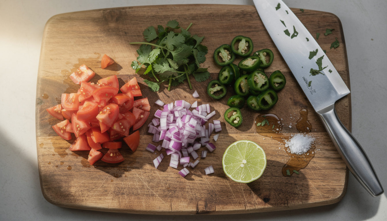 découvrez la recette authentique du pico de gallo, une salsa fraîche et savoureuse à base de tomates, oignons et coriandre, parfaite pour accompagner vos plats mexicains.