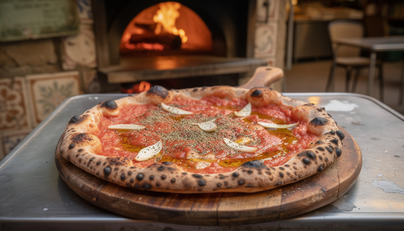 découvrez la pizza marinara, la plus ancienne spécialité napolitaine, avec sa sauce tomate simple, l'ail et l'origan, un classique authentique de naples.