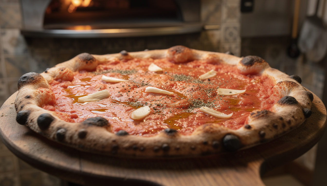 découvrez la pizza marinara, la plus ancienne spécialité de naples, avec sa sauce tomate savoureuse, l'ail et l'origan, une recette traditionnelle italienne incontournable.