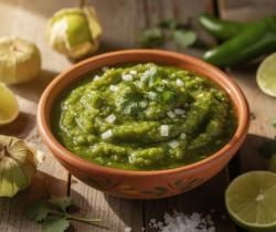 découvrez la salsa verde, la sauce mexicaine traditionnelle à base de tomatillo, parfaite pour relever vos plats avec une saveur fraîche et acidulée.