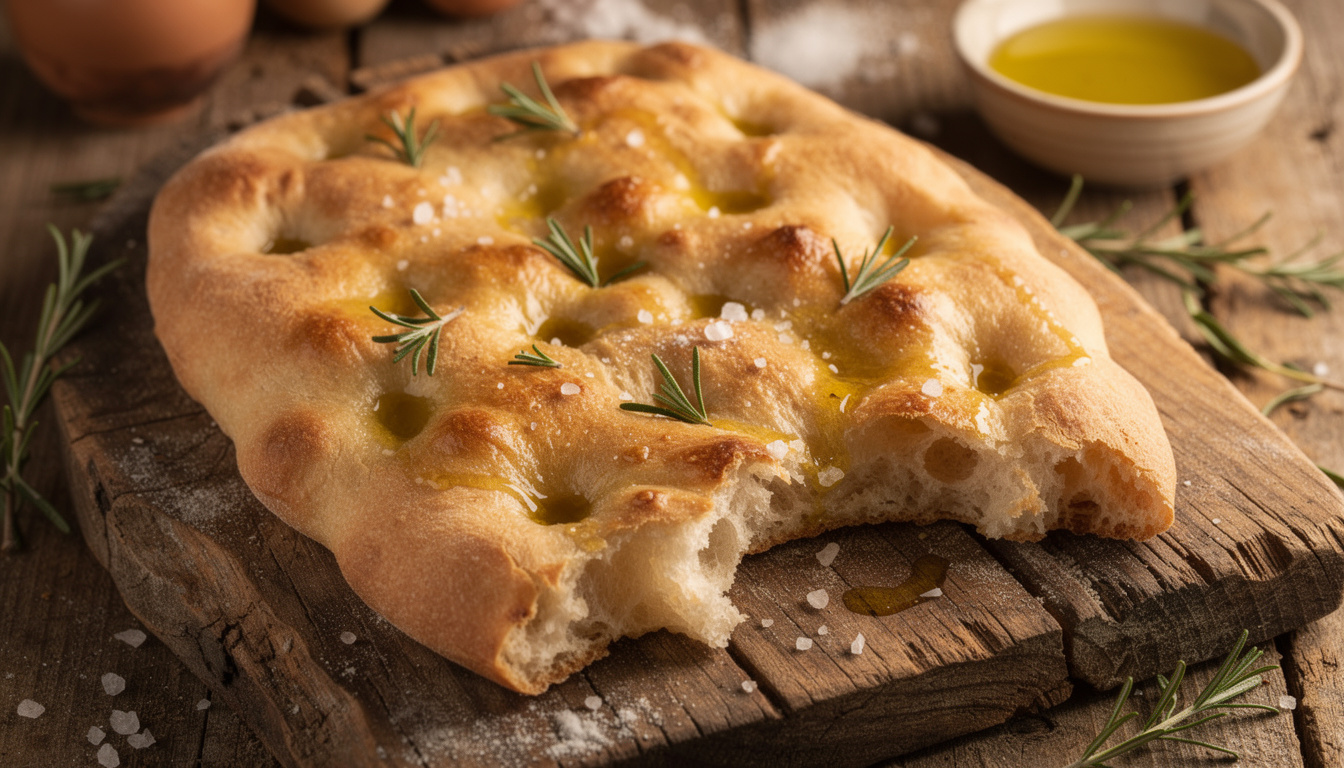 découvrez la schiacciata toscane, un pain plat traditionnel italien à l'huile d'olive, parfait pour accompagner vos repas ou être dégusté en snack savoureux.