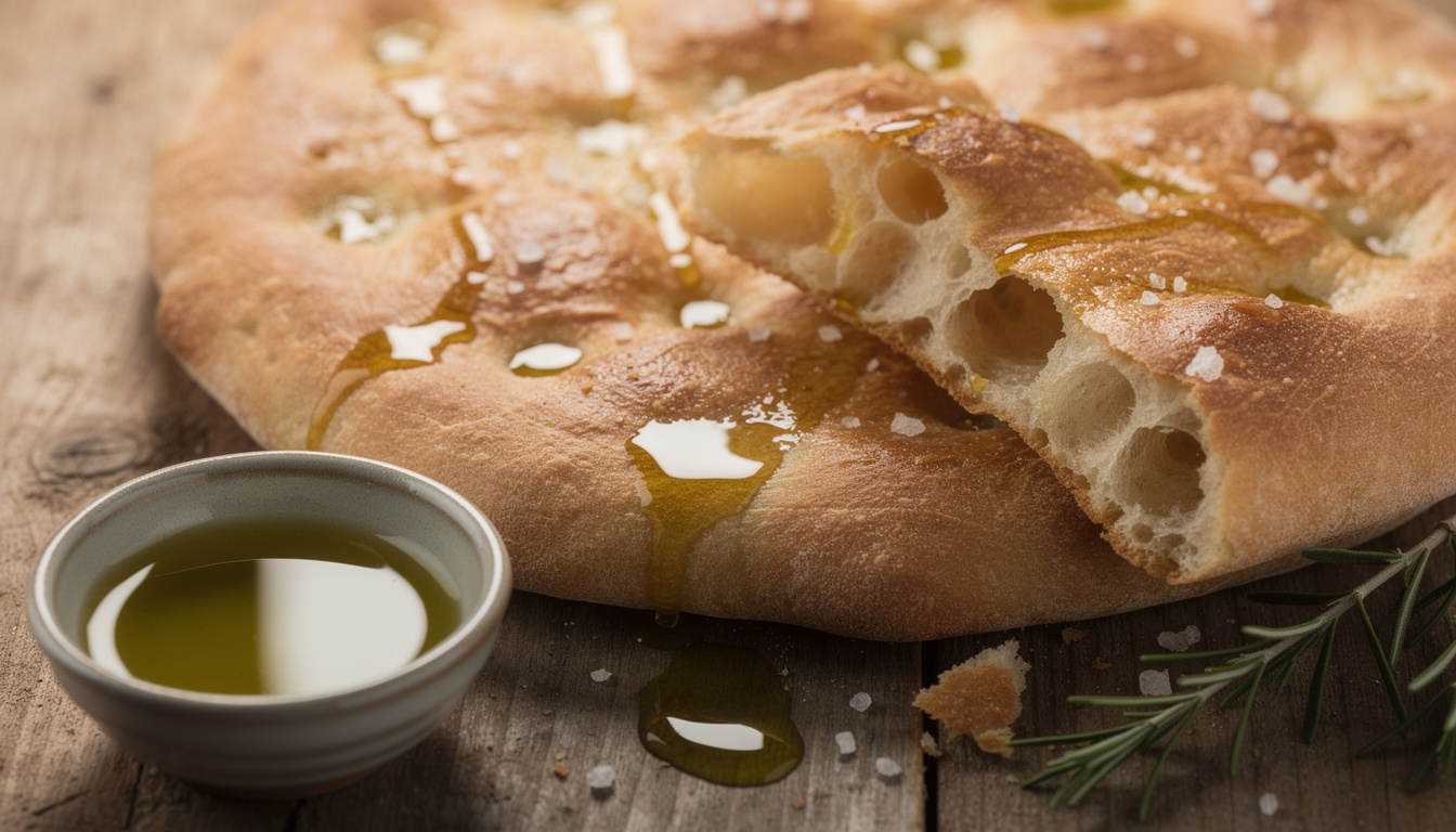 découvrez la schiacciata toscane, un pain plat traditionnel italien délicieusement parfumé à l'huile d'olive, parfait pour accompagner vos repas ou déguster en snack.