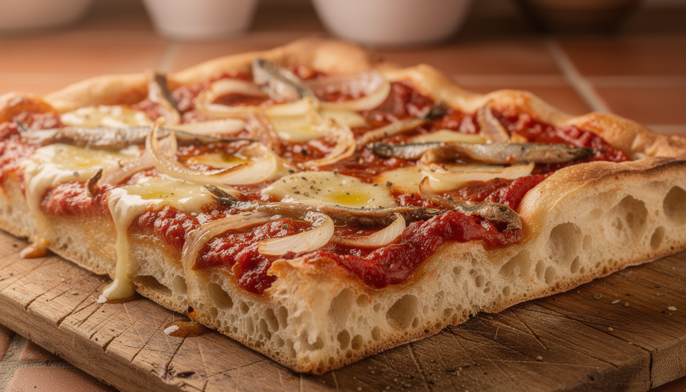 découvrez le sfincione, la pizza sicilienne épaisse et moelleuse originaire de palerme, un délice traditionnel au goût authentique de sicile.